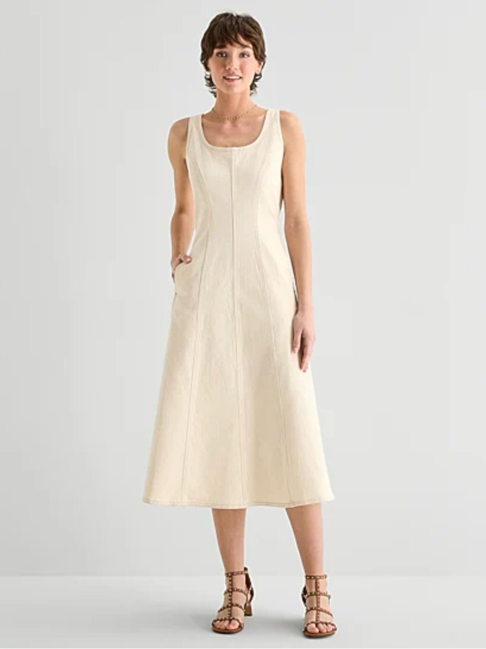 a.n.a Cream Sleeveless Scoop-Neck A-Line Dress